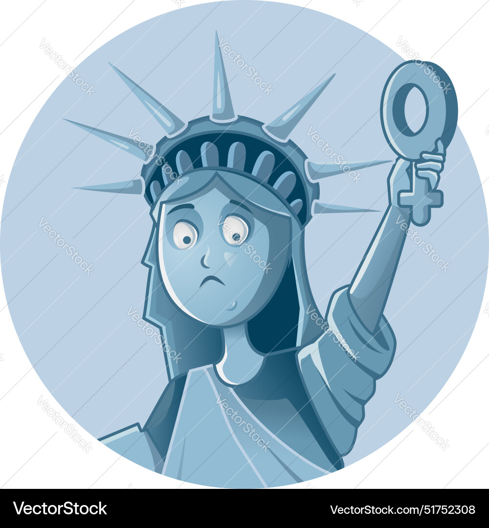 Sad liberty statue holding female gender symbol Sad liberty statue holding female gender symbol vector image