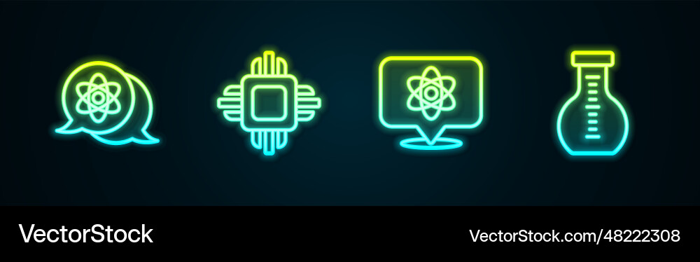Set line atom processor cpu and test tube glowing Set line atom processor cpu and test tube glowing vector image