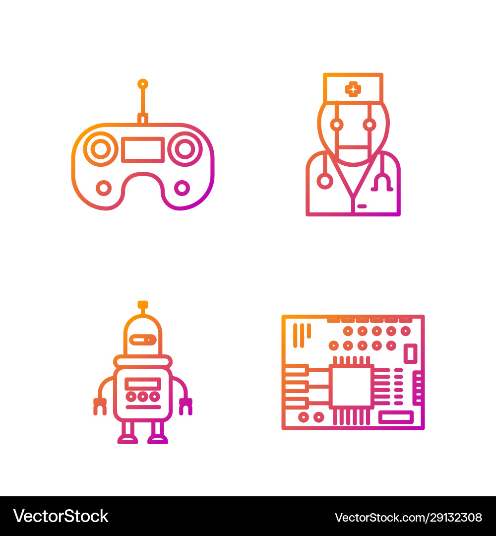 Set line printed circuit board pcb robot remote Set line printed circuit board pcb robot remote vector image
