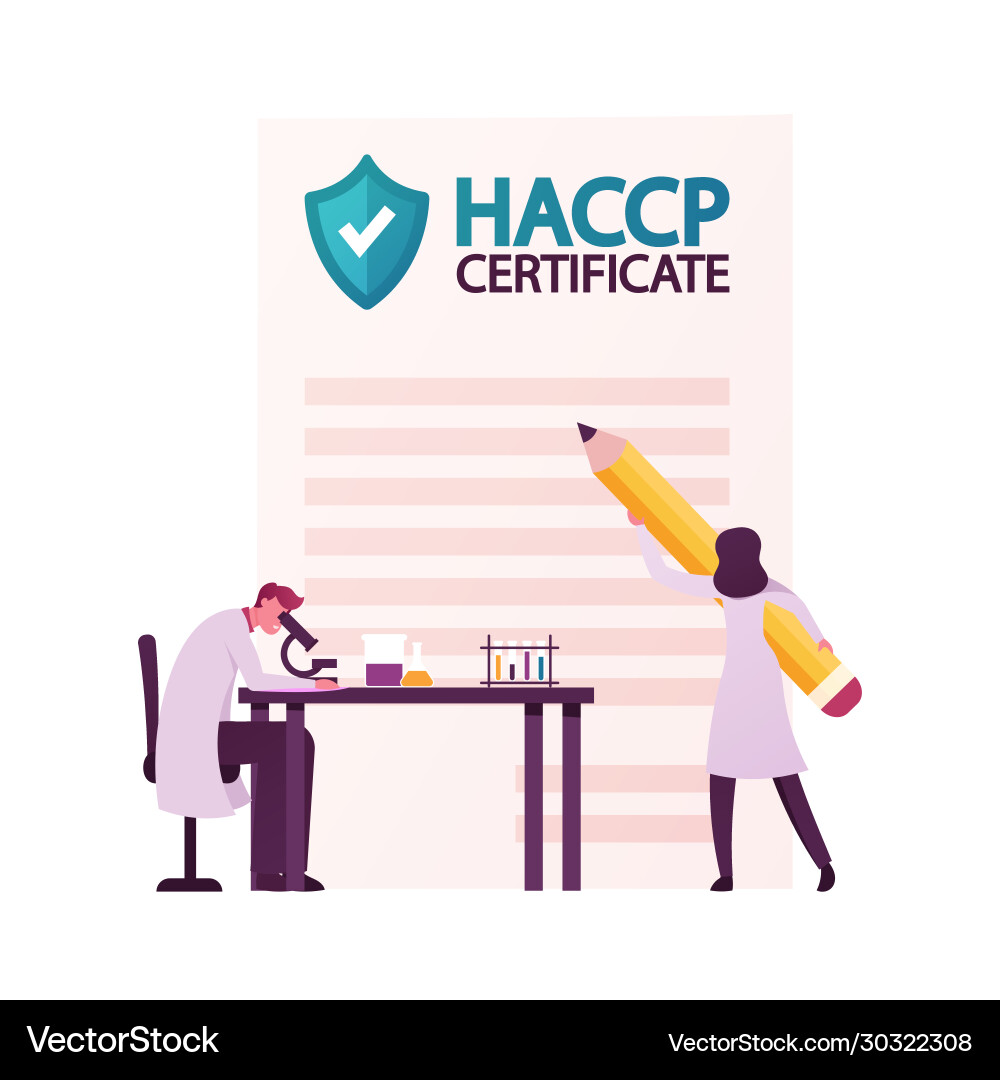 Tiny characters with microscope haccp hazard Tiny characters with microscope haccp hazard vector image