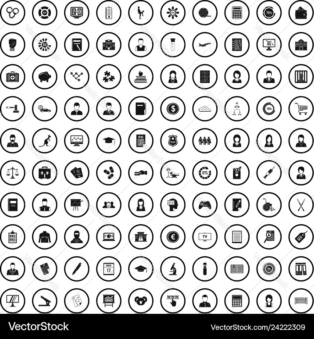 100 statistic data icons set simple style 100 statistic data icons set simple style vector image