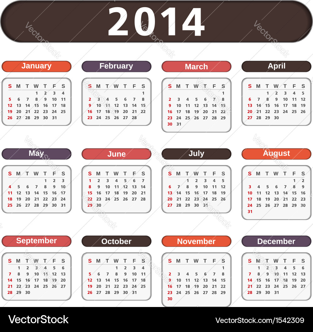 2014 Calendar Print Vector Image