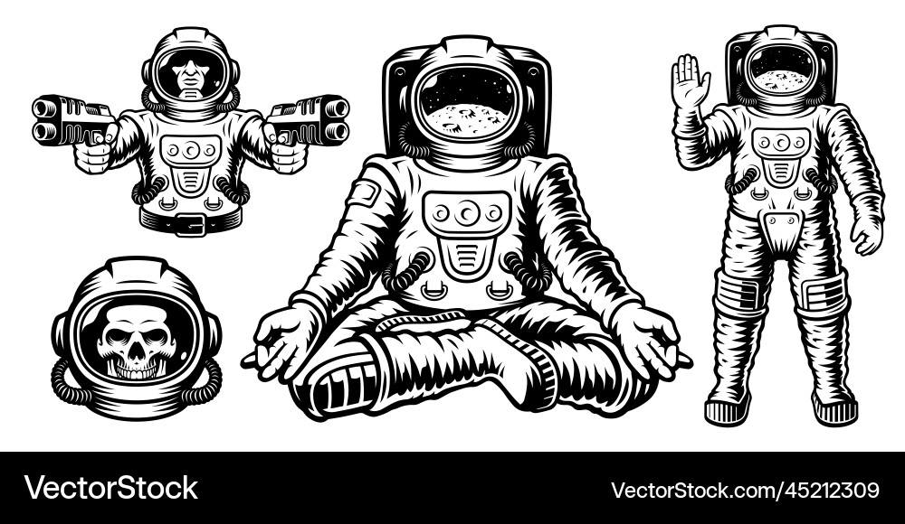 Astronaut graphics set with isolated elements vector image