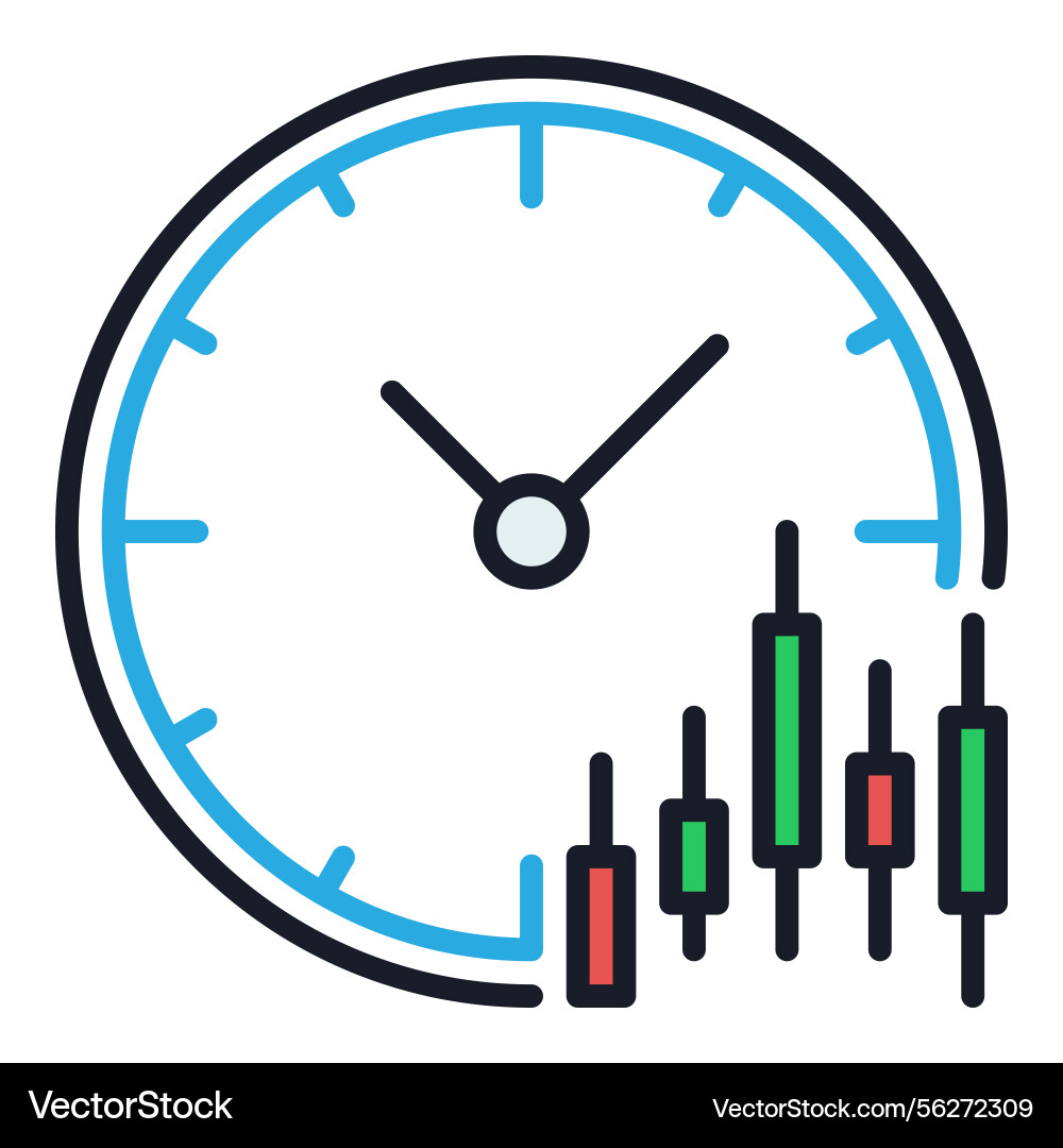 Candlestick pattern chart with clock colored icon vector image