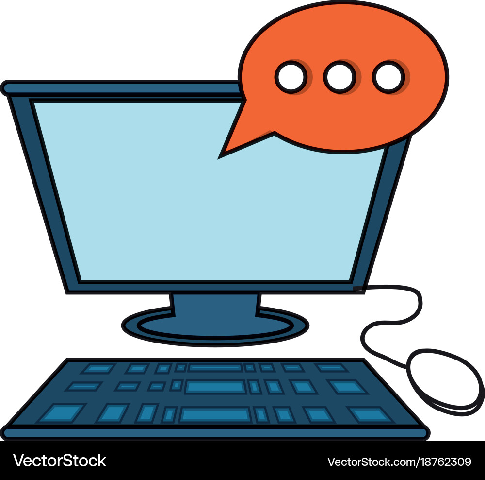 Computer with speech bubble icon vector image