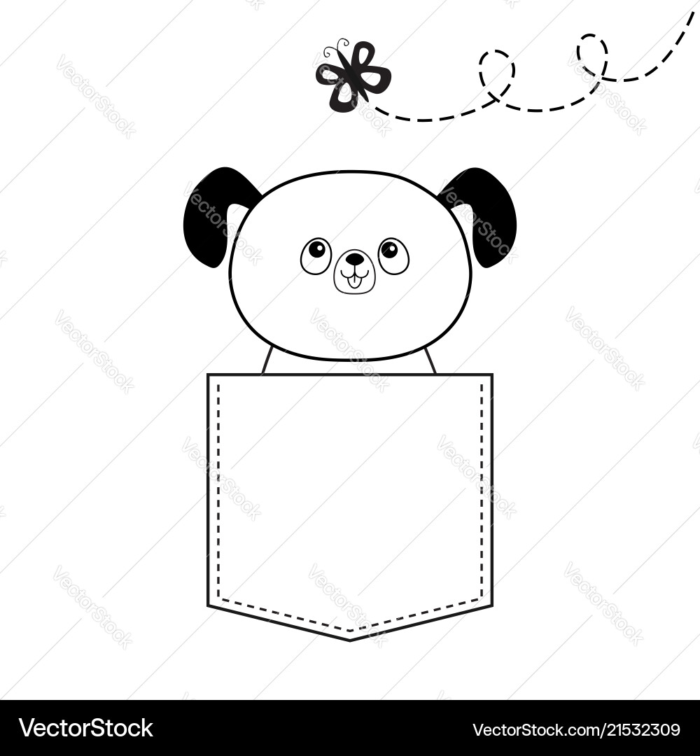 Cute Dog in a Pocket with Butterfly Vector Image