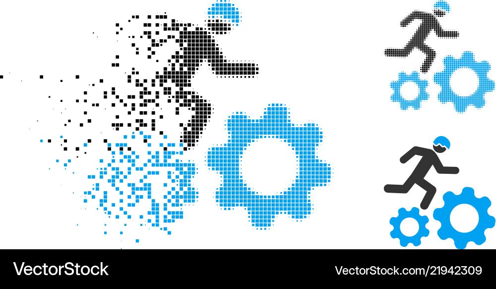 Damaged pixelated halftone running developer over Damaged pixelated halftone running developer over vector image