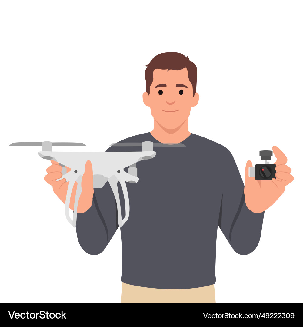 Drone with controller in hands of man isolated Drone with controller in hands of man isolated vector image
