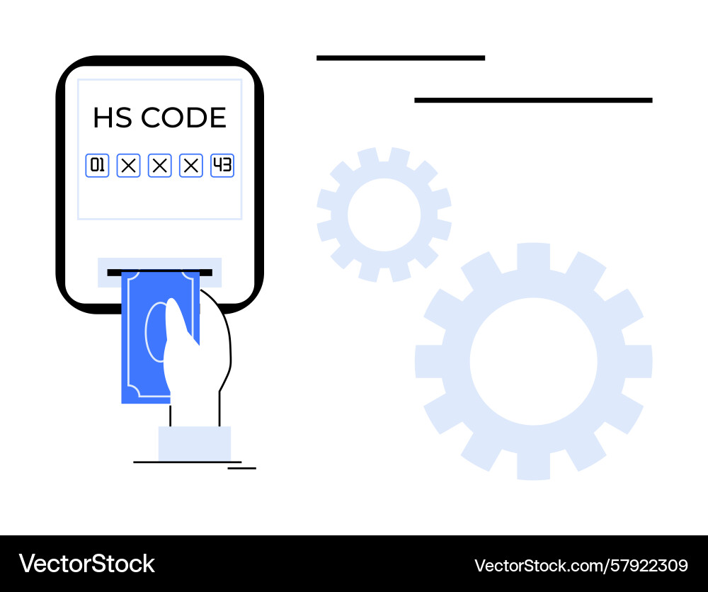Hand inserting card into hs code system with gears Hand inserting card into hs code system with gears vector image