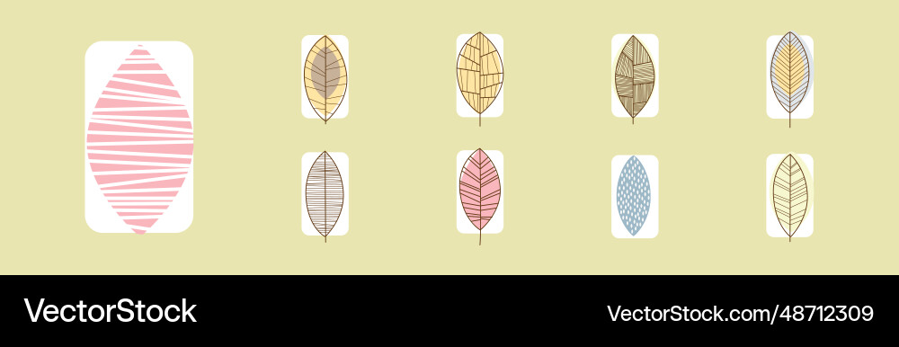 Leaf line icon with color on stem set Leaf line icon with color on stem set vector image