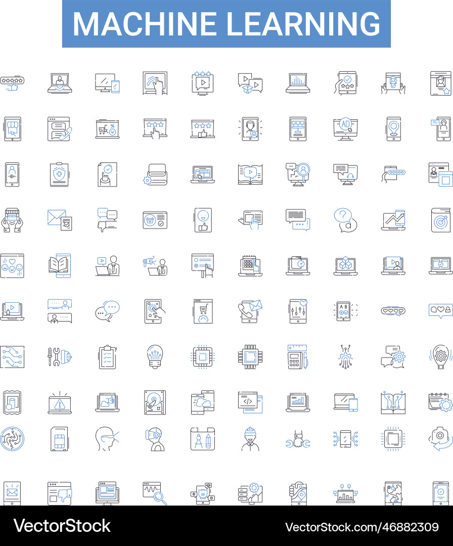 Machine learning outline icons collection Machine learning outline icons collection vector image