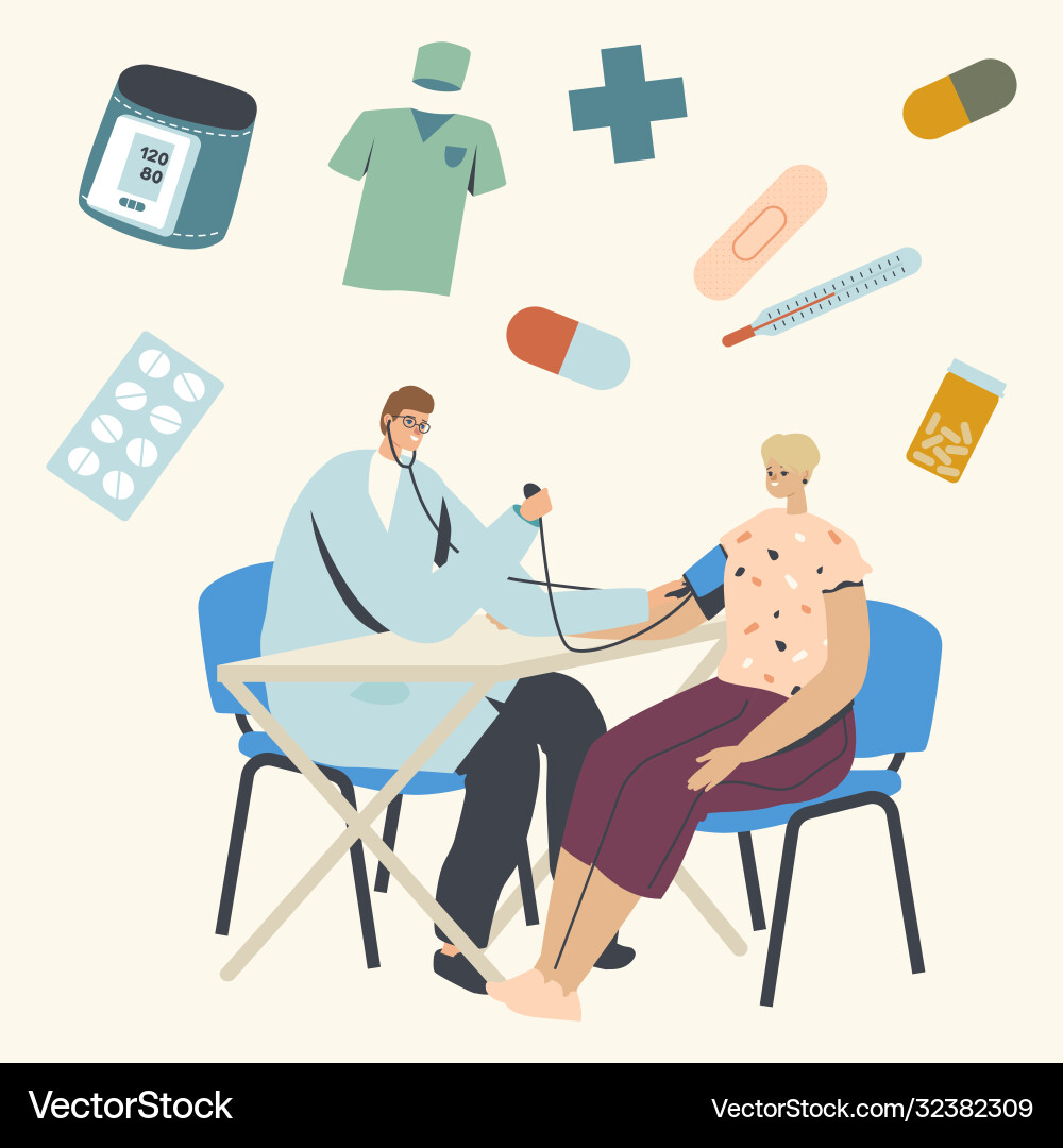 Medical check up checking arterial pressure Medical check up checking arterial pressure vector image
