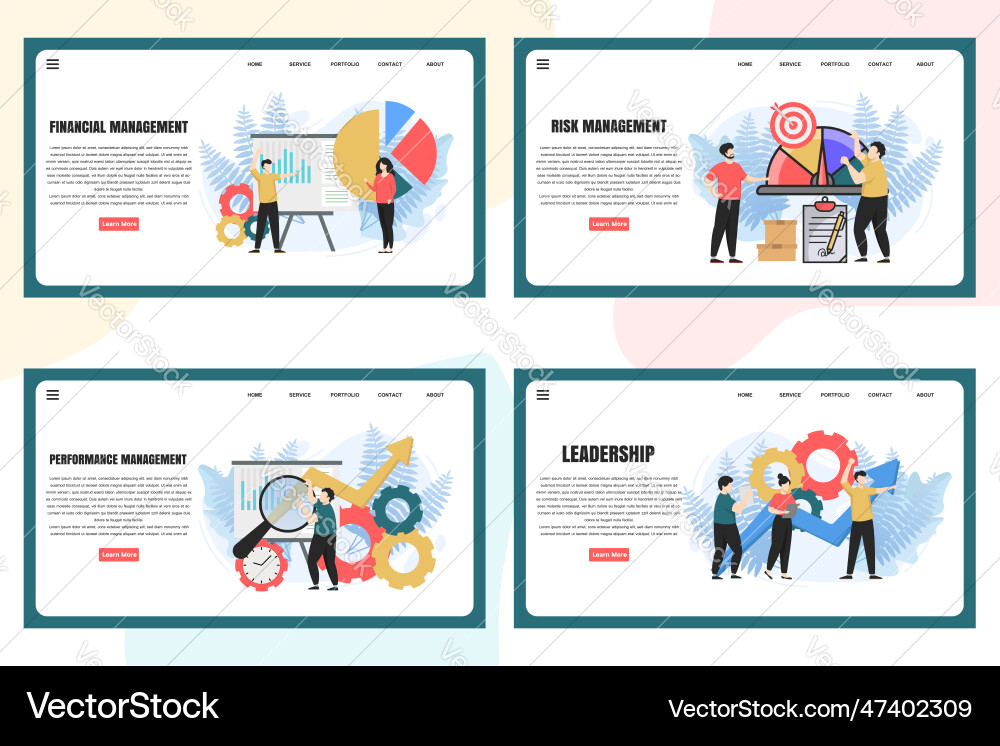 Set of web page design templates for management Set of web page design templates for management vector image