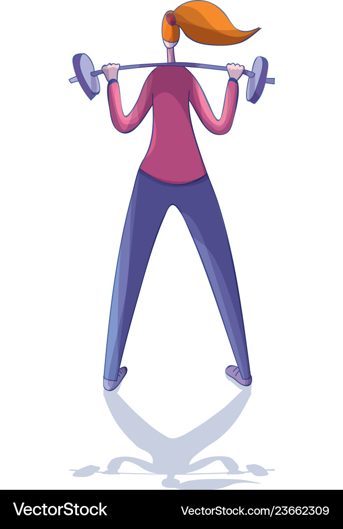 Young girl doing exercise with barbell back view Young girl doing exercise with barbell back view vector image