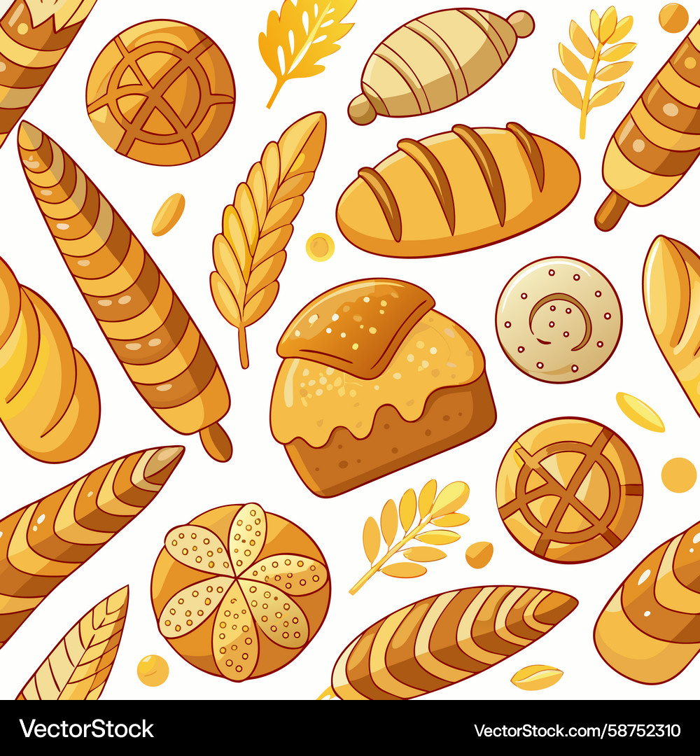 Assorted Breads & Wheat Pattern Vector Image