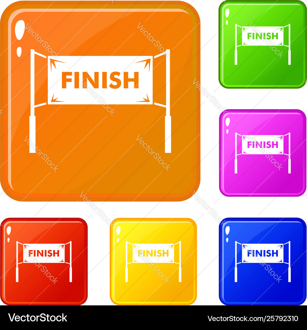 Finish line gates icons set color Vector Image