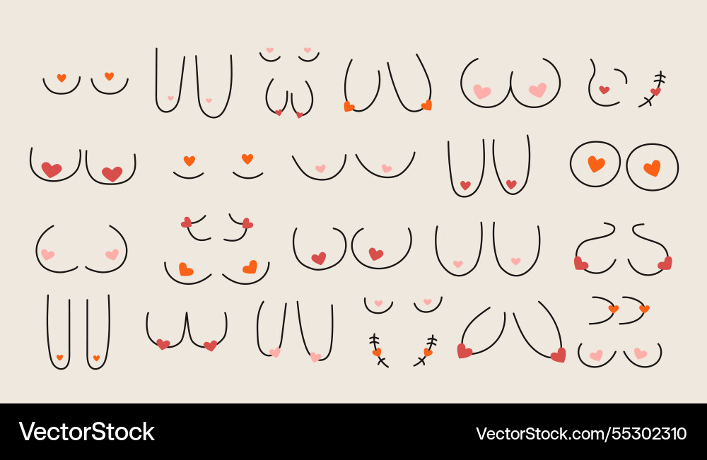 Frau Brüste verschiedene weibliche Brustform Linie Frau Brüste verschiedene weibliche Brustform Linie vektorbild