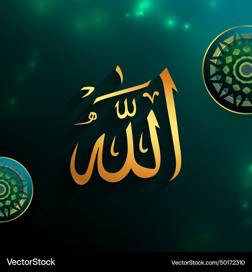Golden islamic allah calligraphy in heavenly Vector Image