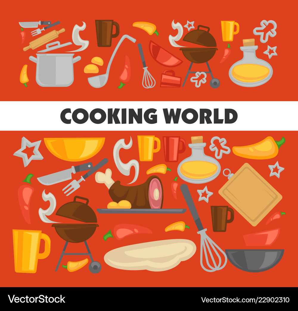 Kochen Küchengeräte und Zutaten Poster Kochen Küchengeräte und Zutaten Poster vektorbild