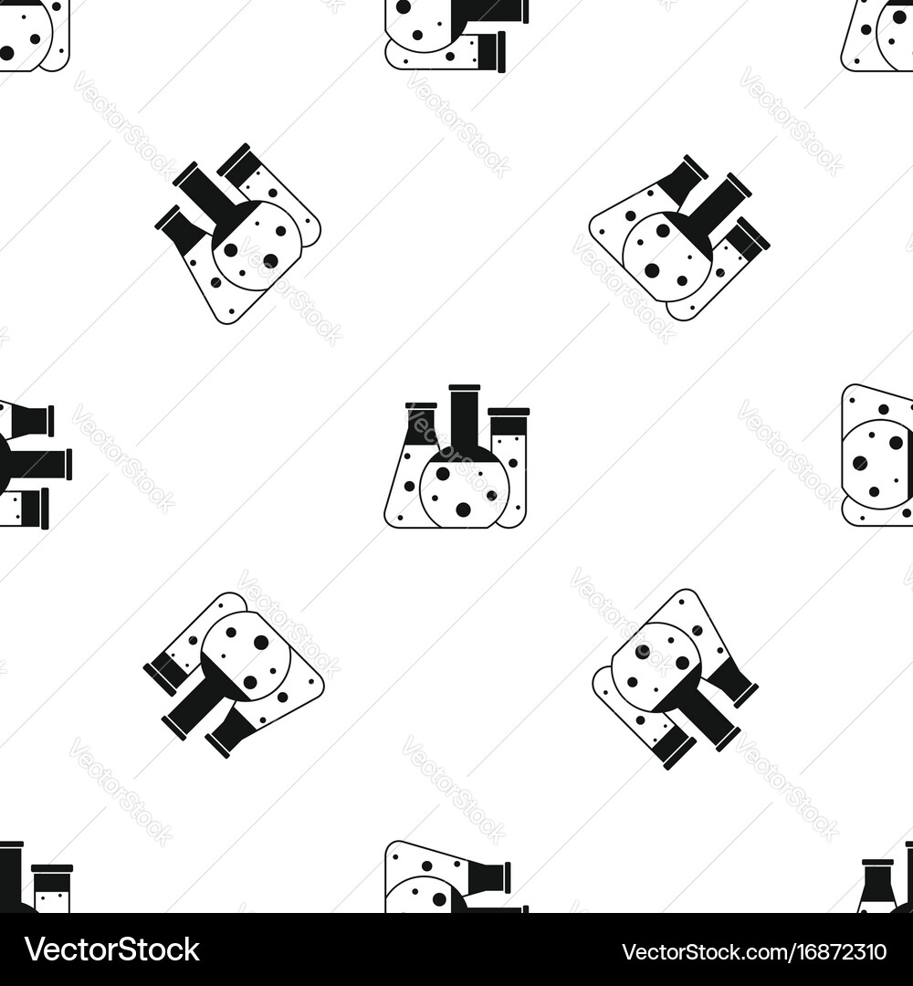 Laboratory flasks pattern seamless black Vector Image