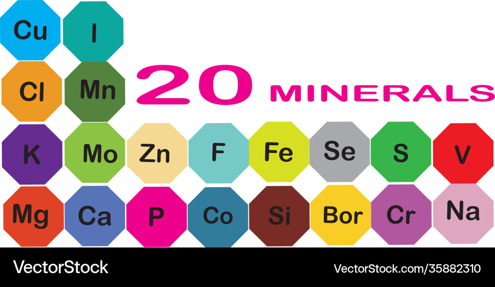 Minerals microelements and macro elements useful Minerals microelements and macro elements useful vector image