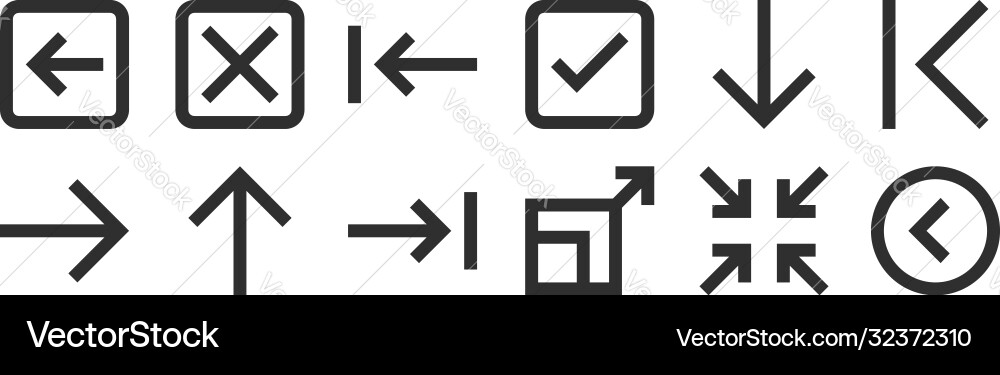Set 12 thin outline icons such as left arrow Vector Image