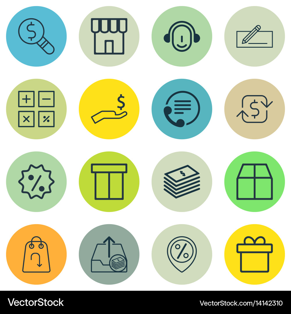 Set of 16 commerce icons includes calculation vector image