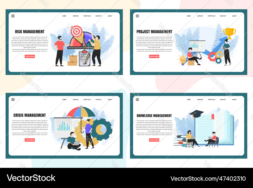 Set of web page design templates for management Set of web page design templates for management vector image