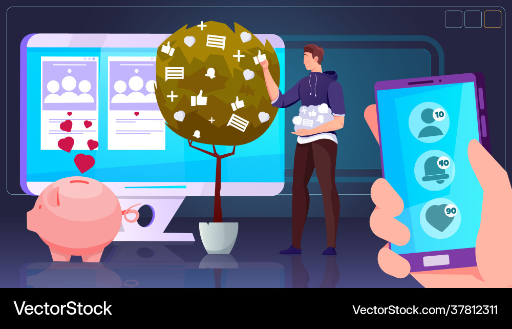 Blogger collecting likes and comments Blogger collecting likes and comments vector image