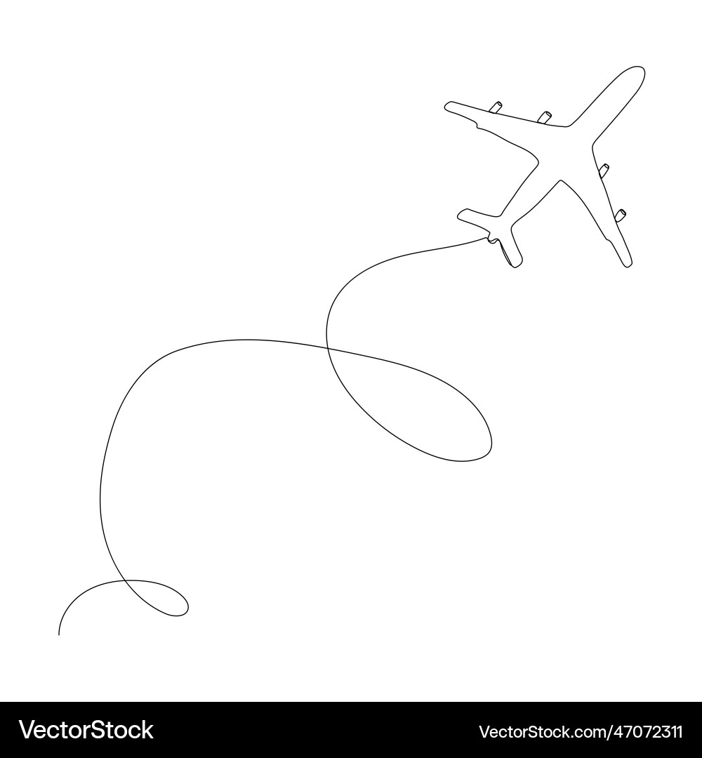 Continuous one line drawing of airplane path Continuous one line drawing of airplane path Vector Image
