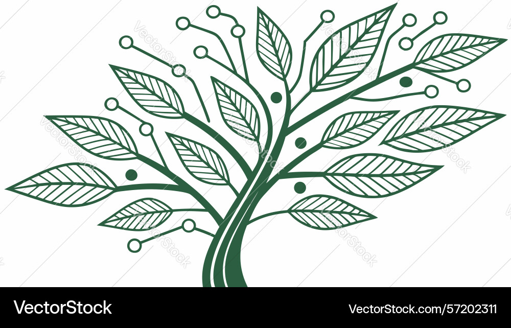Digital tree with circuit board leaves design vector image