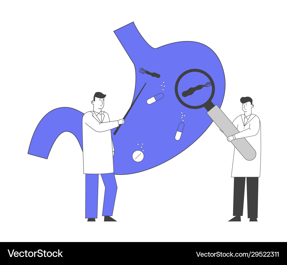 Doctors with huge magnifying glass and pointer Doctors with huge magnifying glass and pointer Vector Image