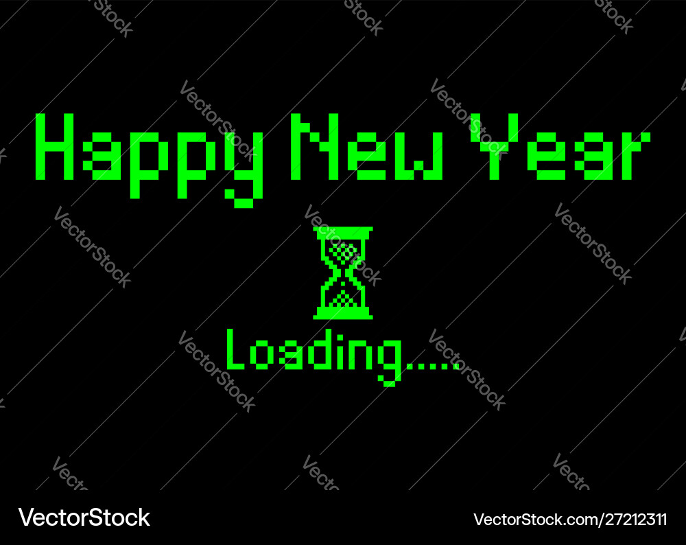 Happy new year with loading icon pixel art bitmap Happy new year with loading icon pixel art bitmap vector image