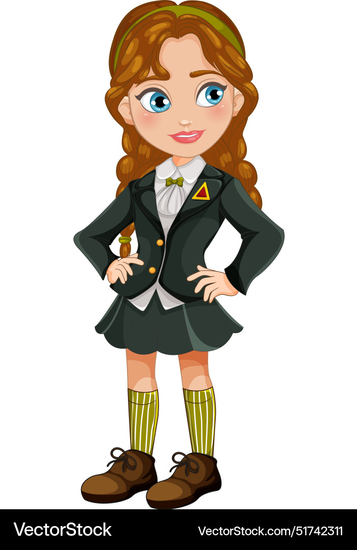 Junges Mädchen in der Schule Uniform Hände auf Hüften Junges Mädchen in der Schule Uniform Hände auf Hüften vektorbild