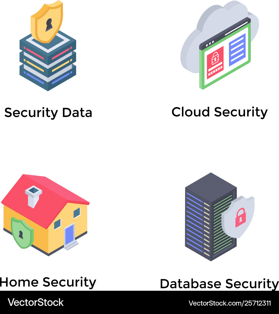 Print security system isometric icons set Vector Image
