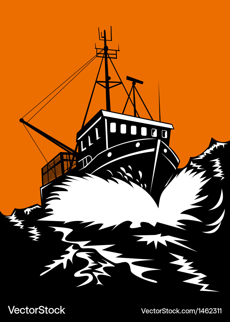 Retro Wooden Fishing Boat Vector Image