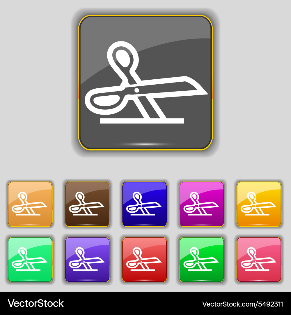 Scissors icon sign set with eleven colored buttons vector image