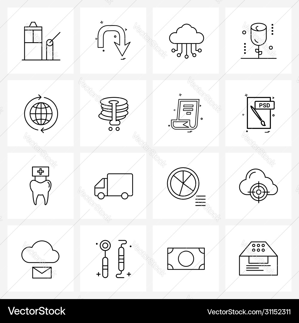 Set 16 simple line icons for web and print vector image