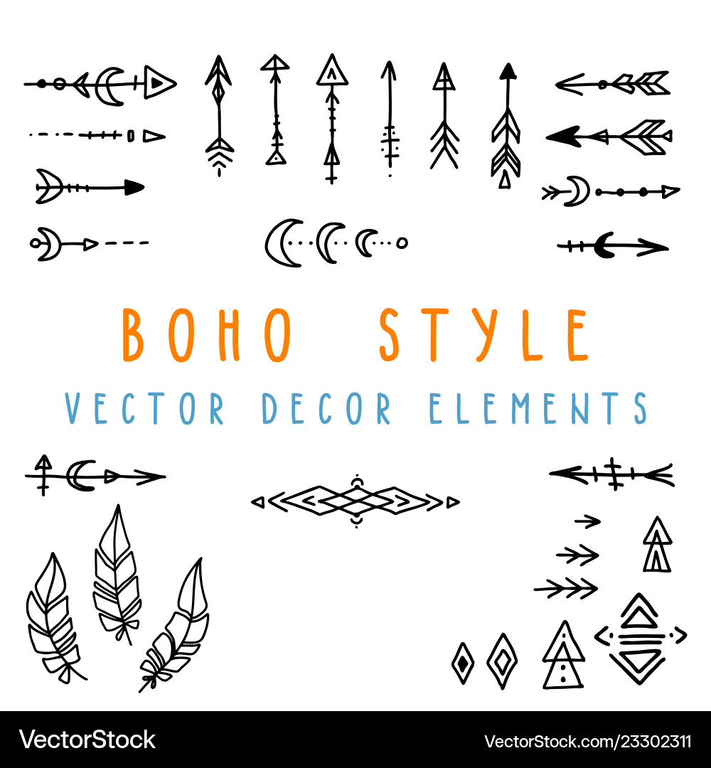 Set of hand drawn design elements in boho Set of hand drawn design elements in boho vector image