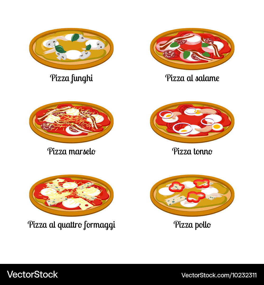 Set of sort pizza with different ingredients Vector Image