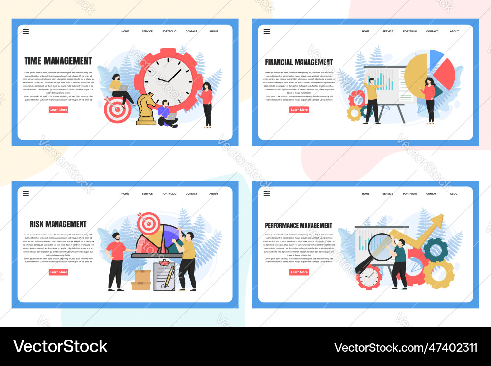 Set of web page design templates for management Set of web page design templates for management vector image