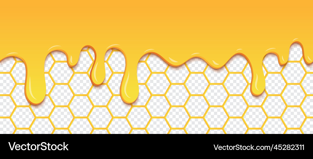 Yellow pattern with honeycomb and honey drips Yellow pattern with honeycomb and honey drips vector image