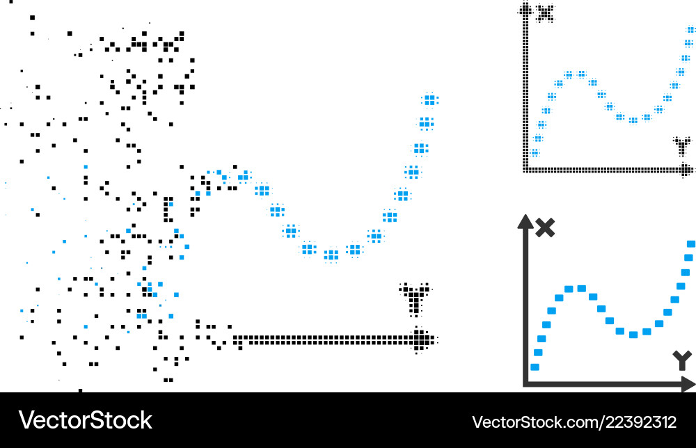 Damaged pixelated halftone dotted function graph Damaged pixelated halftone dotted function graph vector image