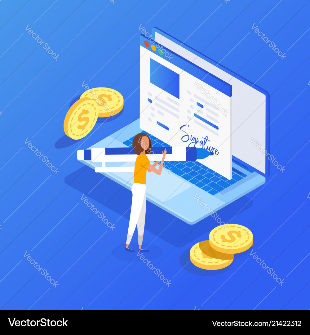 Digital signature flat 3d web isometric contract Digital signature flat 3d web isometric contract vector image