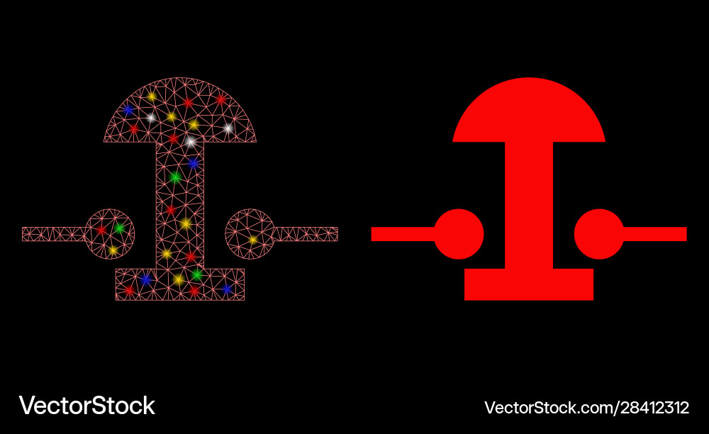 Glowing mesh wire frame emergency stop button icon vector image