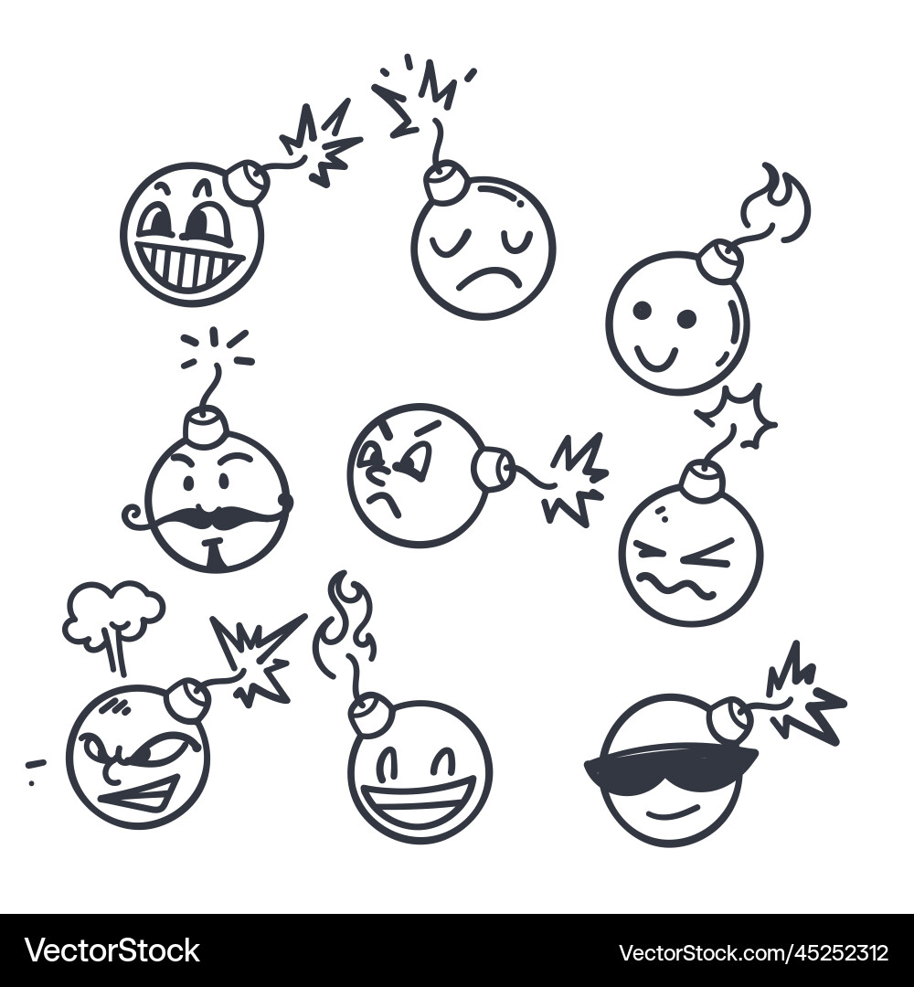 Hand drawn doodle bomb with character face Hand drawn doodle bomb with character face vector image