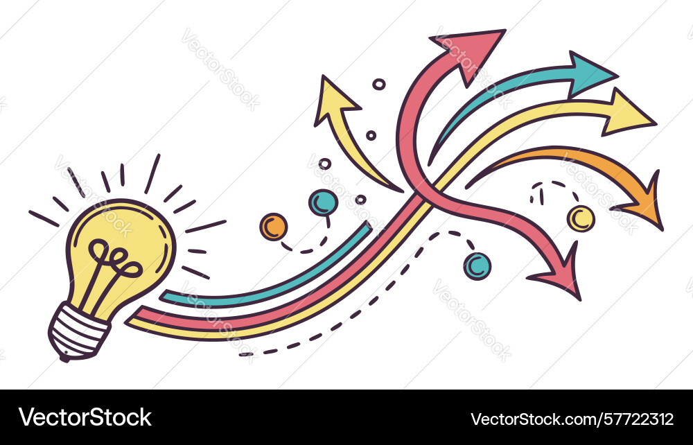 Lightbulb with dynamic arrows and abstract lines vector image