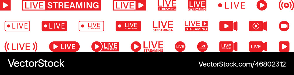 Live streaming set red icons play button icon Live streaming set red icons play button icon vector image
