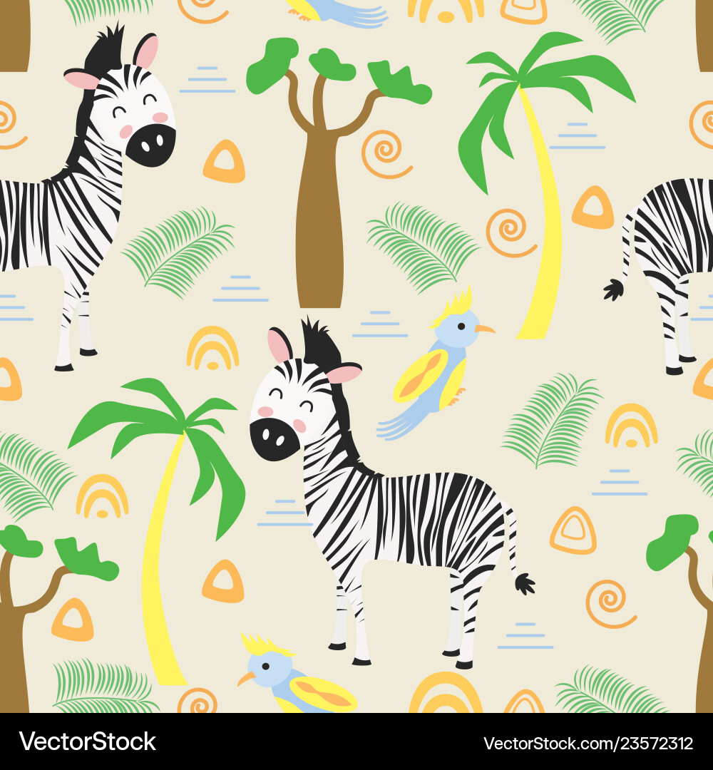 Seamless pattern with zebra in scandinavian Vector Image