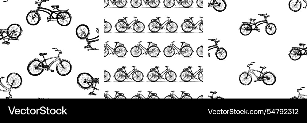 Seamless patterns of sketches bicycles background vector image